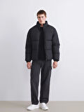 XSIDE Siyah Rahat Kalıp Dik Yaka Erkek Şişme Mont