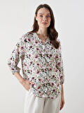 LCW Grace Ekru Kaçık Yaka Çiçekli Kadın Bluz