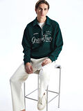 XSIDE Yeşil Dik Yaka Uzun Kollu Baskılı Erkek Sweatshirt