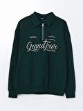 XSIDE Yeşil Dik Yaka Uzun Kollu Baskılı Erkek Sweatshirt