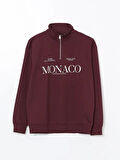 XSIDE Bordo Fermuarlı Dik Yaka Uzun Kollu Erkek Sweatshirt
