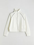LCWAIKIKI Classic Ekru Dik Yaka Oversize Kadın Fermuarlı Sweatshirt