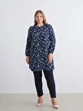 LCW Grace İndigo Hakim Yaka Desenli Kadın Tunik