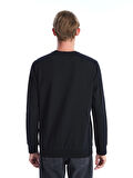LCWAIKIKI Classic Siyah Bisiklet Yaka Uzun Kollu Baskılı Erkek Sweatshirt