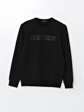 LCWAIKIKI Classic Siyah Bisiklet Yaka Uzun Kollu Baskılı Erkek Sweatshirt