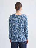 LCW Grace Indigo Bisiklet Yaka Çiçekli Bluz