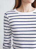 LCWAIKIKI Classic Lacivert Bisiklet Yaka Çizgili Kadın Body