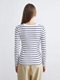 LCWAIKIKI Classic Lacivert Bisiklet Yaka Çizgili Kadın Body