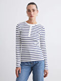 LCWAIKIKI Classic Lacivert Bisiklet Yaka Çizgili Kadın Body