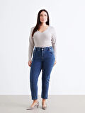 LCWAIKIKI Classic İndigo Beli Lastikli Slim Mom Kadın Jean Pantolon