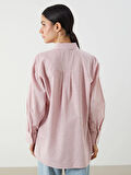 LCW Modest Pembe Kiraz Nakışlı Oversize Kadın Gömlek Tunik