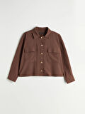 LCWAIKIKI Classic Kahverengi Gömlek Yaka Oversize Kadın Ceket