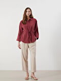 LCWAIKIKI Classic Bordo Oversize Modal Karışımlı Kadın Gömlek