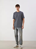 XSIDE Antrasit Bisiklet Yaka Çizgili Erkek Tişört