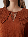 LCWAIKIKI Classic Kahverengi Bağlamalı Yaka Dokulu Bluz
