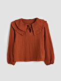 LCWAIKIKI Classic Kahverengi Bağlamalı Yaka Dokulu Bluz