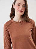 LCW Grace Kahverengi Fırfırlı Bisiklet Yaka Dantel Detaylı Bluz