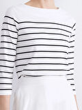 LCWAIKIKI Classic Siyah Bisiklet Yaka Çizgili Kadın Tişört