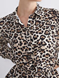 LCWAIKIKI Classic Kahverengi Büyük Beden Leopar Desenli Kadın Gömlek