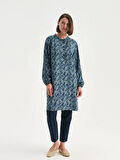LCW Grace İndigo Hakim Yaka Desenli Kadın Tunik