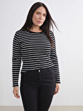 LCWAIKIKI Classic Siyah Bisiklet Yaka Çizgili Kadın Body
