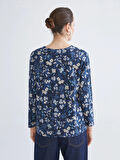 LCW Grace Lacivert Bisiklet Yaka Çiçekli Bluz