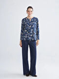 LCW Grace Lacivert Bisiklet Yaka Çiçekli Bluz