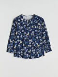 LCW Grace Lacivert Bisiklet Yaka Çiçekli Bluz