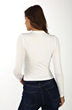 Likralı Pamuk Tişört-Slim Fit -Krem
