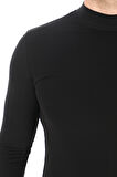 Erkek Dik Yaka Slim Fit Pamuk Likra Tişört 2'li Paket-Siyah-Siyah