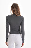 Likralı Pamuk Tişört-Slim Fit -Füme