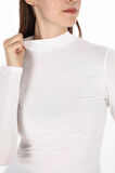 Kadın Modal Dik Yaka Slim Fit Tişört-Beyaz