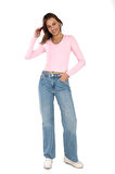 V Yaka Slim Fit Tişört-Toz Pembe
