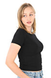 Crop Slim Fit Pamuk Likra Tişört-Siyah