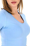V Yaka Slim Fit Crop Tişört-Mavi