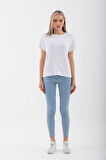 Viskon Dökümlü Tişört-Beyaz