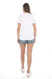 Viskon Dökümlü V Yaka Tişört-Beyaz