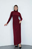 Dora Kadın Maxi Boy Balıkçı Yaka Sandy Elbise-Bordo