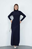 Dora Kadın Maxi Boy Balıkçı Yaka Sandy Elbise-Lacivert