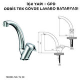 İGK YAPI - GPD TL30 Orbis Tek Gövde Lavabo Bataryası