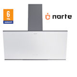 NARTE -H20090W 90 CM Beyaz Cam Inox Çıtalı Eğimli Davlumbaz - 6 YIL GARANTİLİ