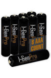 I-Gen Pro P104 8 Adet AAA 1100 mAh Şarj Edilebilir İnce Kalem Pil 1.2V Ni-MH Şarjlı Pil