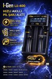 I-Gen LII-400 Akıllı Li-Ion Pil Şarj Cihazı, Type-C Girişli, LCD Ekranlı, 2 Slot Şarj, Li-Ion & Ni-Mh Uyumlu (18650 / 21700 / Aa / Aaa)