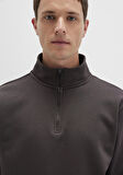Yarı Fermuarlı Siyah Basic Sweatshirt 0S10278-70219