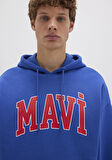 Mavi Logo Baskılı Kapüşonlu Mavi Sweatshirt 067149-70907