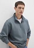 Yarı Fermuarlı Gri Basic Sweatshirt 0S10278-80889