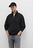 Yarı Fermuarlı siyah Basic Sweatshirt 0S10419-900