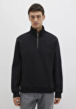 Yarı Fermuarlı siyah Basic Sweatshirt 0S10419-900