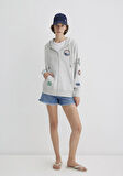 İndigo Turtles Baskılı Kapüşonlu Gri Sweatshirt 1S10382-87033