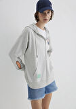 İndigo Turtles Baskılı Kapüşonlu Gri Sweatshirt 1S10382-87033